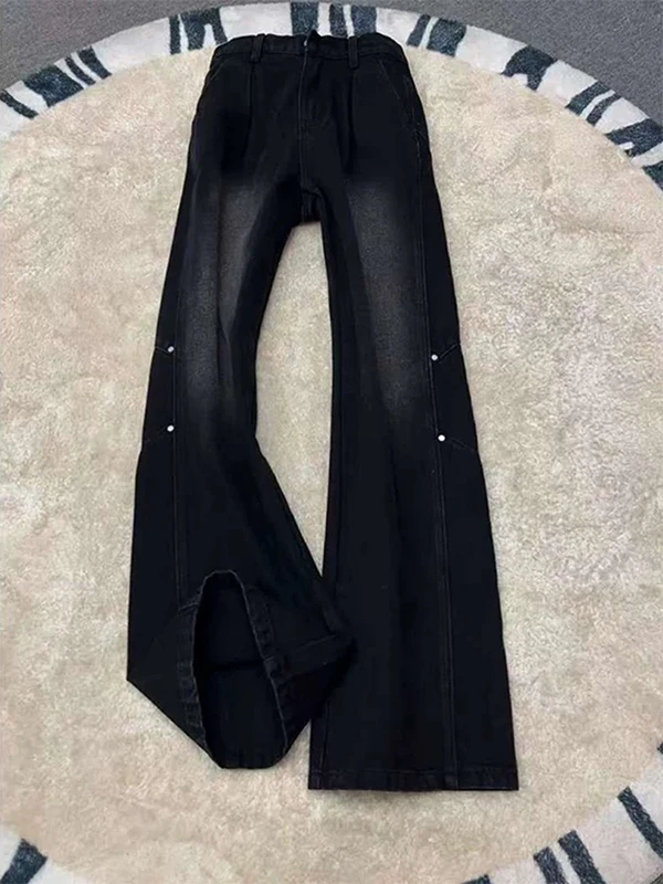 

Bla Deconstructed Rivet Wide Leg Men's Jeans High Waist Straight Cut Long Trousers American Sle High Street Knife Pants