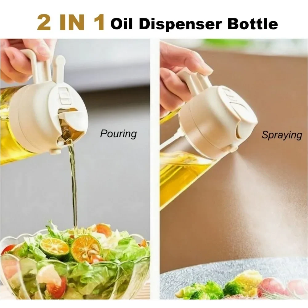 500ml 2 in 1 Spray Oil Sprayer Oil Dispenser Oil Jar for BBQ Kitchen Baking Air Frying Pan Oven Roasting Picnic Kitchen Tool