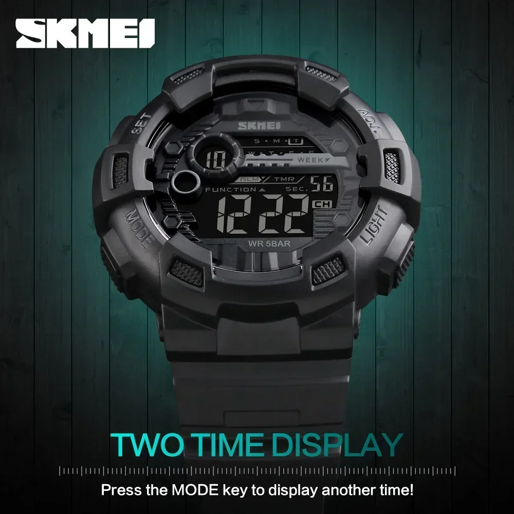 SKMEI 1243 Men Multifunction 5Bar Waterproof PU Strap LED Display Watches Chrono Digital Watch reloj hombre Outdoor Sport Watch