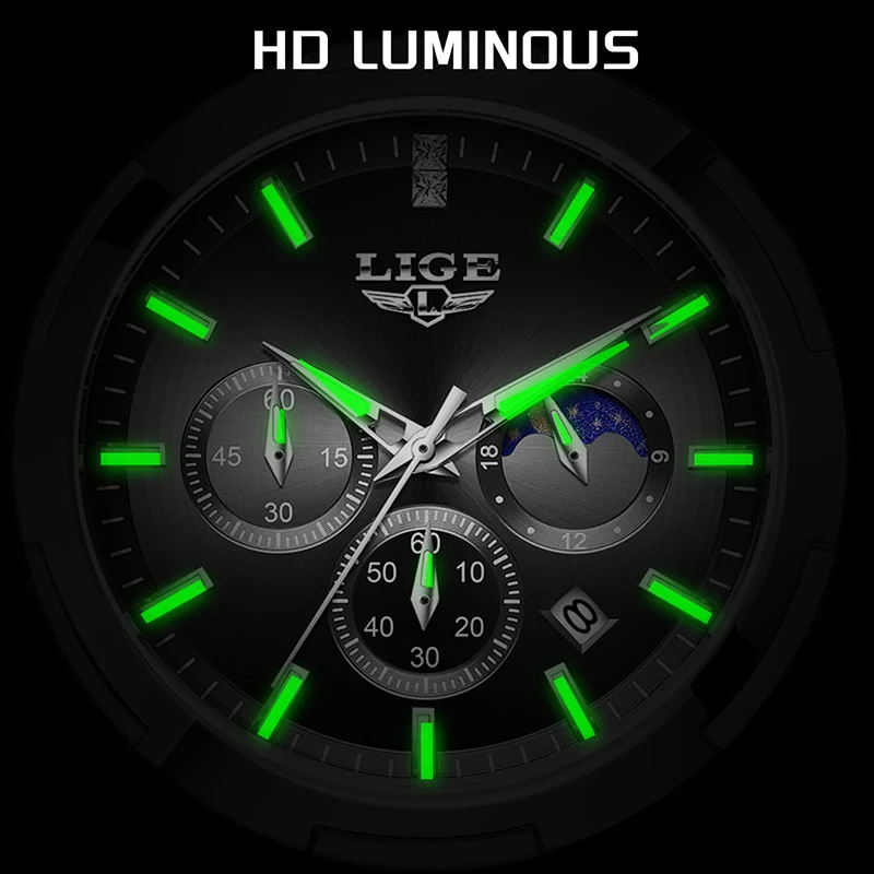 ساعة كوارتز جديدة من LIGE للنساء، ساعة عصرية بسيطة على مدار 24 ساعة على شكل قمر، ساعة للسيدات أنيقة مقاومة للماء، سوار نسائي