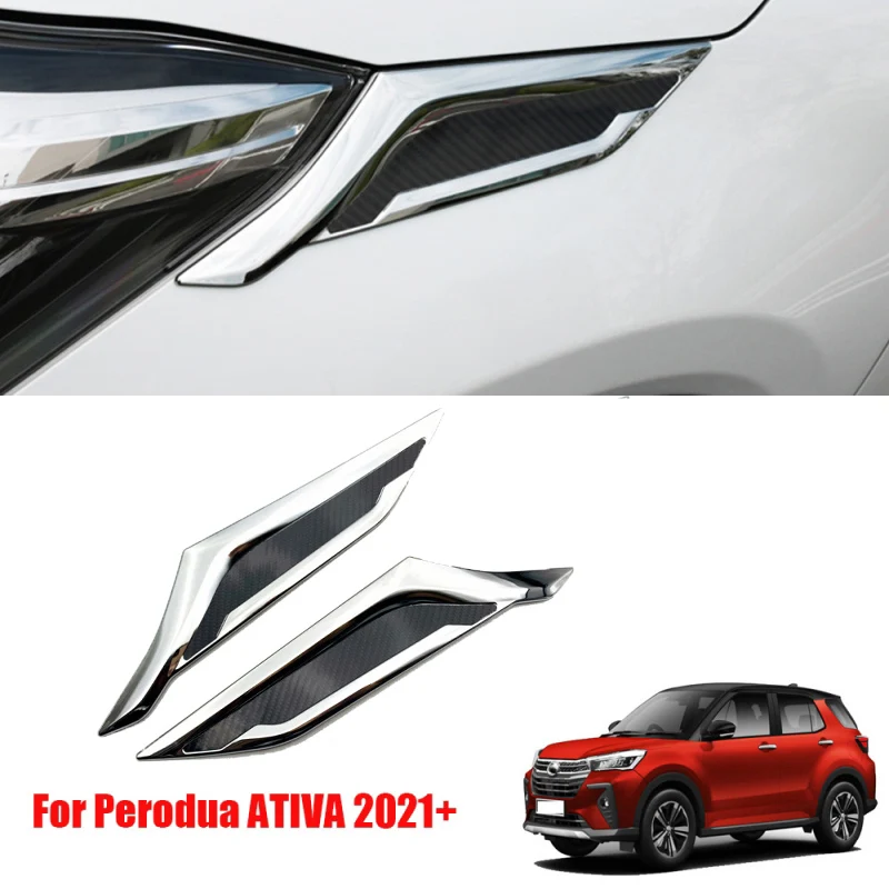 For Perodua ATIVA 2021 +  ABS Chrome Front Headlight Lamp Cover Garnish Head Light  Strip Eyebrow Cover Trim