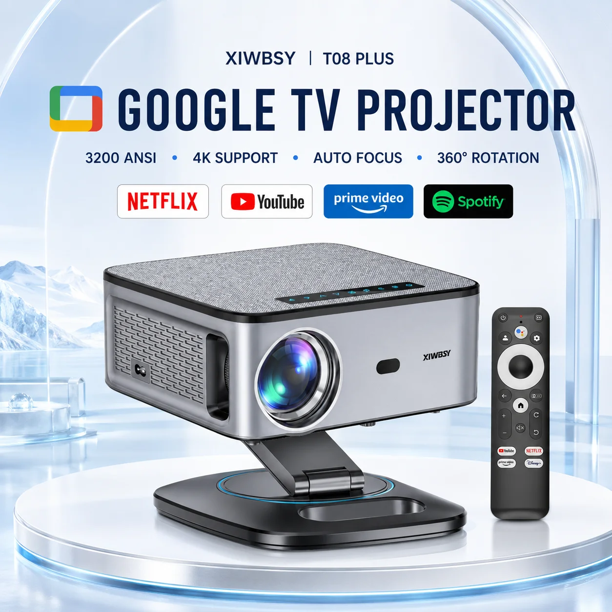 XIWBSY 4K Google TV Projektor 42000 Lumen Android 11.0 Filmprojektor Heimkino WiFi6 BT5.4 Smart Videoprojektor Offiziell