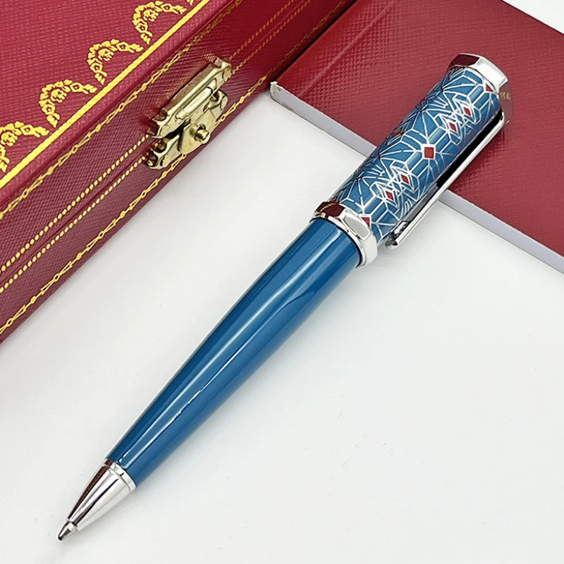 YAMALANG CT Heptagon Net Pattern Red Rhombus Blue / Green Barrel Luxury Ballpoint Pen Silver Trim With Serial Number