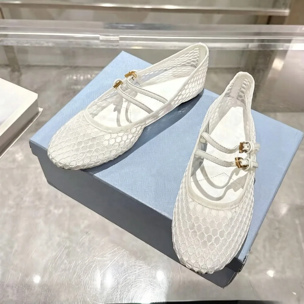 Nuevas Zapatillas Planas de Malla para Mujer Primavera Verano 2026, Estilo Mary Jane con Tira Única, Diseño de Corte Bajo, Estilo Balletcore Versátil, Textura de Malla Estilo Abuela Costera, con Suela Antideslizante, para Mujeres y Niñas, Ideales para el Día a Día, Atuendos y Streetwear