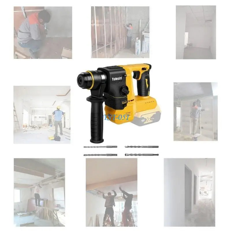 E15A Rotarys Hammer Drill for 20V Battery, Brushlesses Cordless with Safety Clutches for Concrete 1400RPM