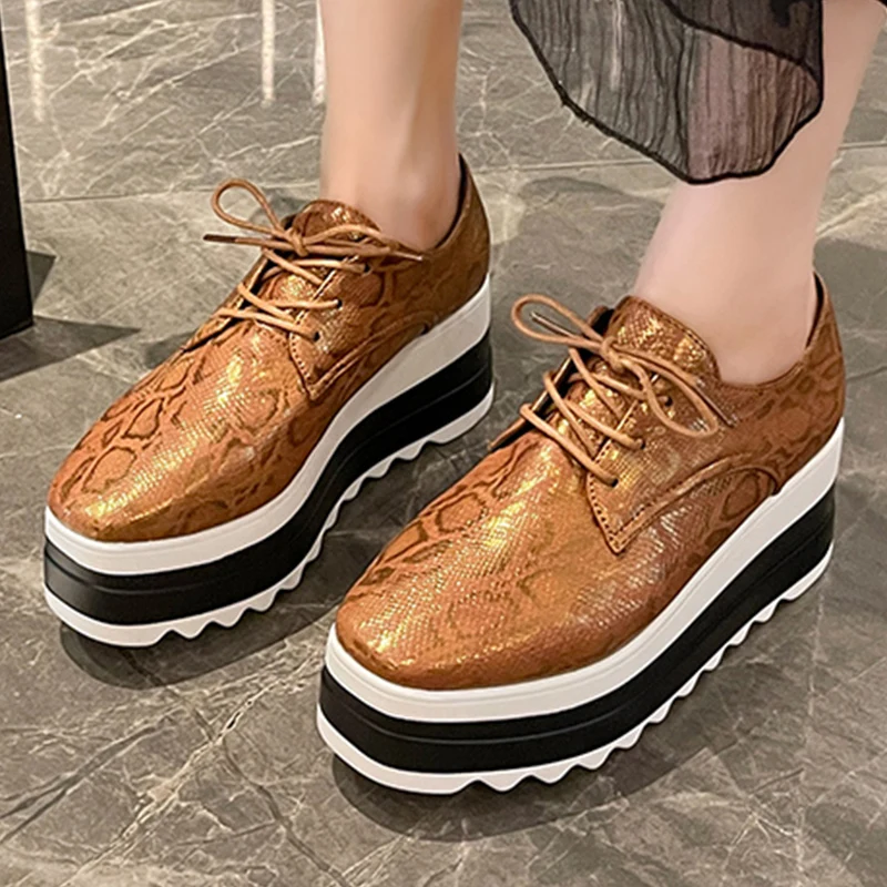 

Rimocy/женские броги из золотой искусственной кожи, зимние туфли без шнуровки на массивном каблуке, туфли на платформе большого размера со шнуровкой и квадратным носком
