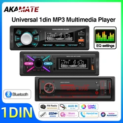 AKAMATE 1Din Car Radio MP3 Player Audio Multimedia FM Radio Bluetooth EQ Tuner with LCD Displays Support AUX USB TF Card