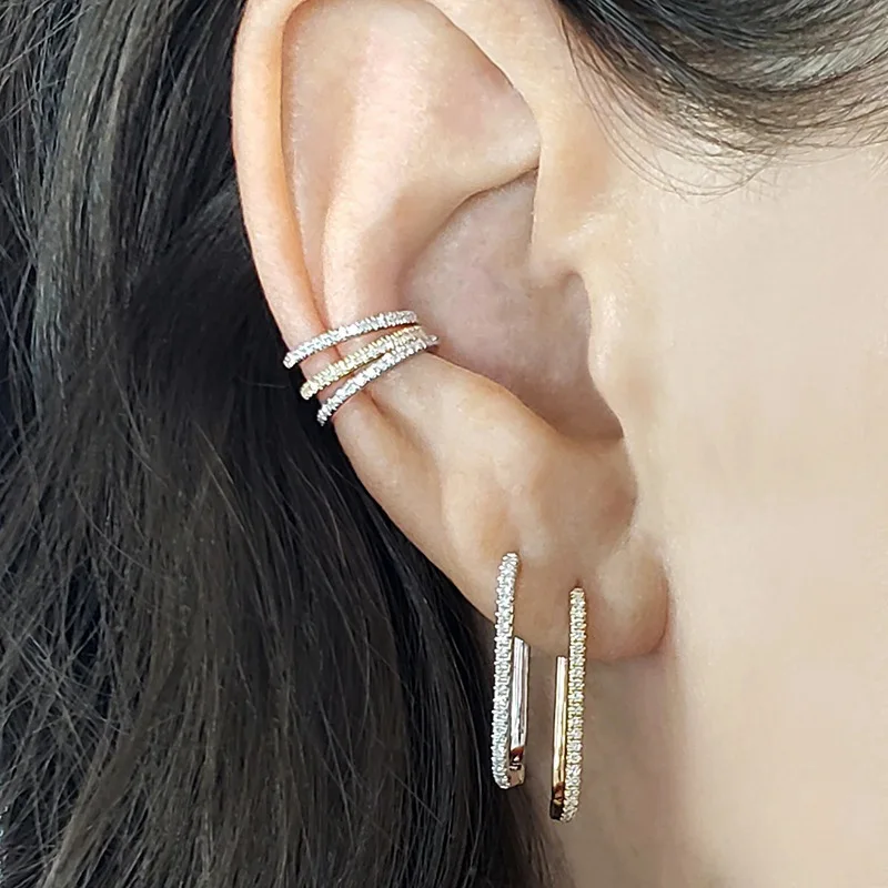 Women's 2PCS Stainless Steel Square Huggie Hoop Earrings