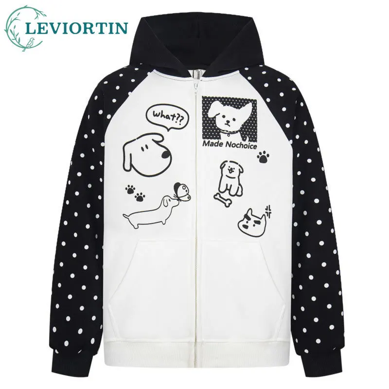 

2025: Мужская осенняя куртка реглан с капюшоном в стиле пэчворк, модный кардиган в горошек с забавным мультяшным принтом, толстовка