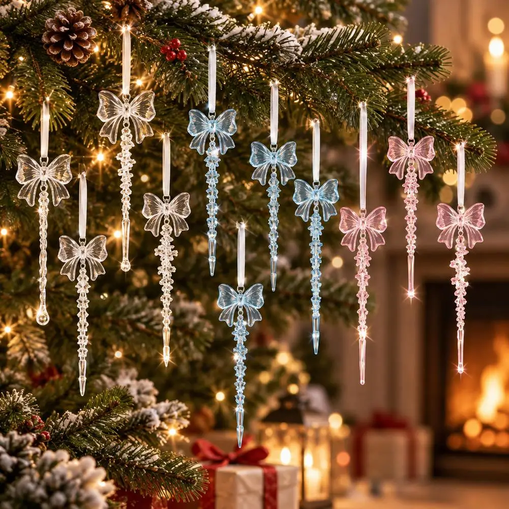 Clear Acrylic Icicle Ornaments Christmas Clear Crystal Icicles Pendants Christmas Tree Hanging Icicles Drop Xmas Wedding Decor
