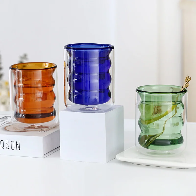 Creative Wave Clear Drinking Glasses Coffee Mug Cute Mugs Glass Double Wall Insulated Glass Espresso Cup Coffee Cup Tea Cup Milk