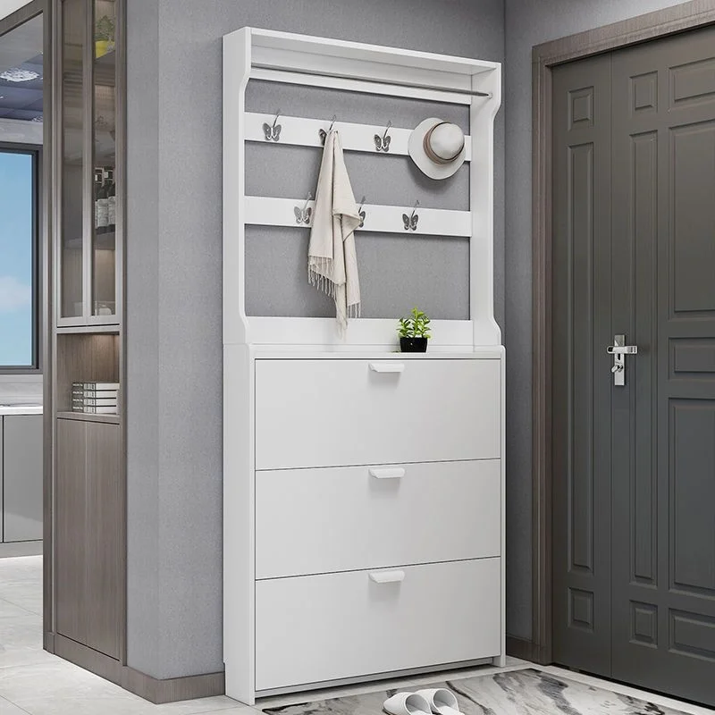

Enter the door coat shoe rack integrated ultra-thin tipping bucket shoe cabinet with hanger narrow and solid simple and modern