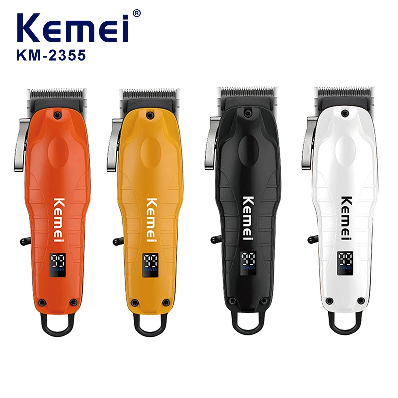 Kemei 2355 مشابك شعر كهربائية رجل المهنية قابلة للشحن اللاسلكية آلة قطع الشعر سبيكة الشعر المتقلب ماكينة حلاقة