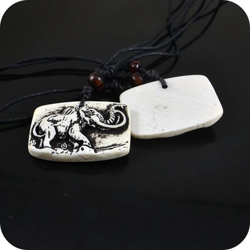 Mammoth African elephant Resin Carving Pendant Necklace Amulet Lucky Gift Tribal Fashion Jewelry