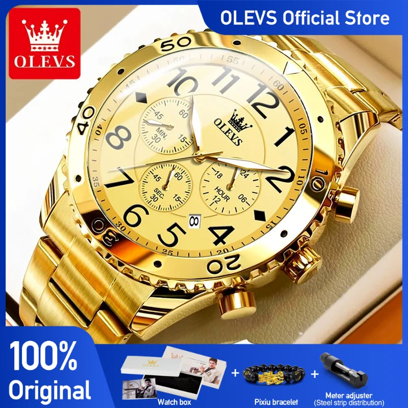 OLEVS Men\'s Watches Large Digital Dial Original Wristwatch for Man Chronograph 24 Hour Date Waterproof Luminous 9969 Daily