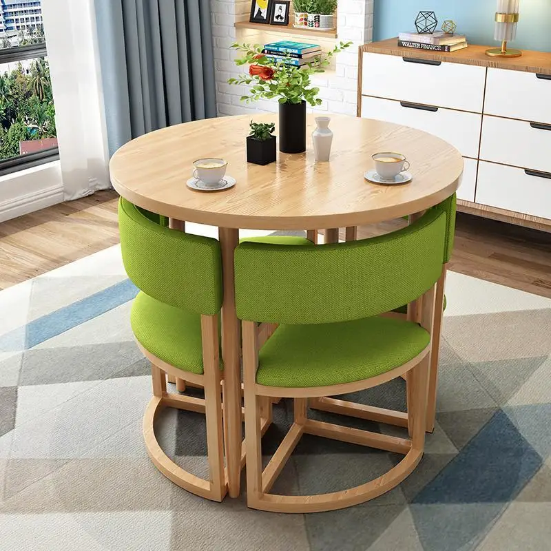 

Round Mobile Dining Tables Set Kitchen 4 Chairs Center Wood Table Extendable Luxury Floor Mesa Comedor Home Furniture Wood Table