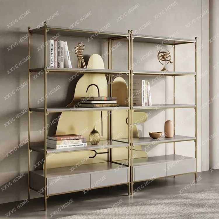 

Элегантный книжный шкаф из нержавеющей стали, современный декоративный офисный шкаф-витрина