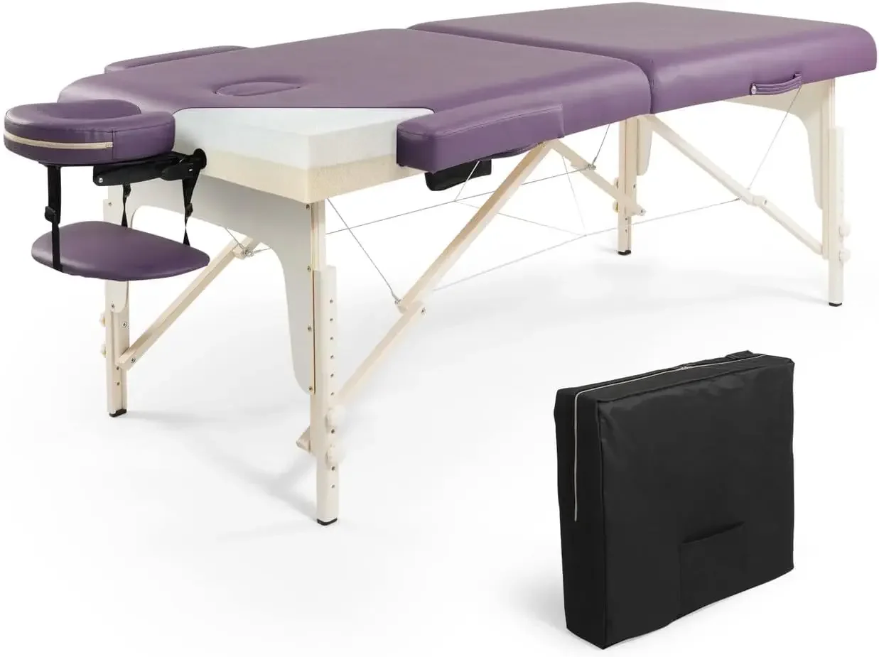 Premium Memory Foam Massage Table, 84 Inch Foldable & Portable, Height Adjustable Spa Bed, Facial Cradle Salon Bed, Wooden