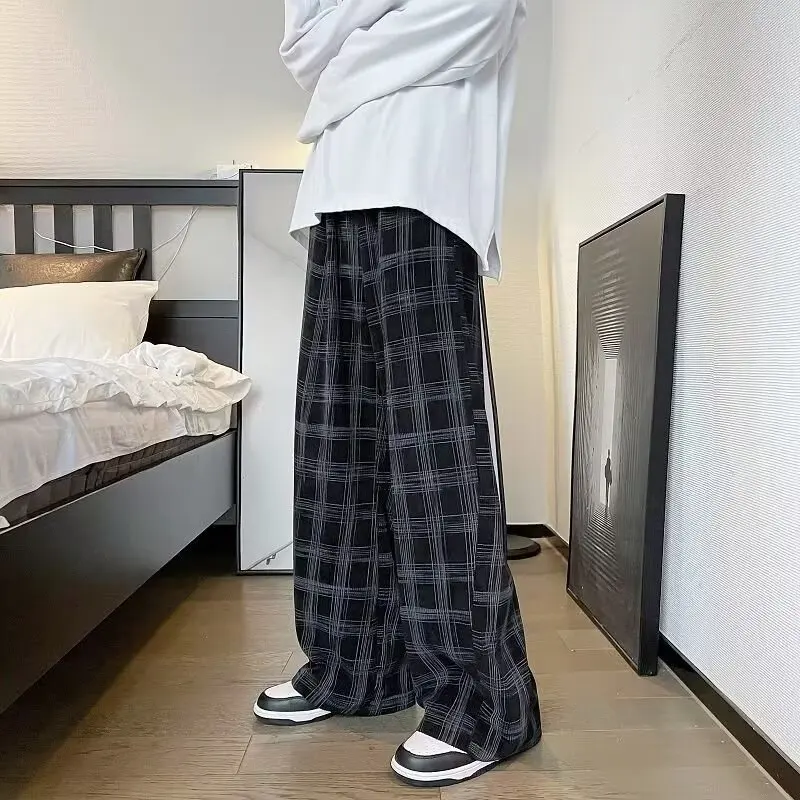 

Checkered pants men's spring and autumn plus fat plus plus size trendy loose Korean version versatile wide leg casual pants spor
