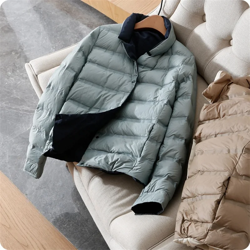 Two-Sided 2024 Autumn Winter Women Warm Down Coat Light Thin White Duck Down Jacket Female Bigsize Puffer Parkas Short Outwears