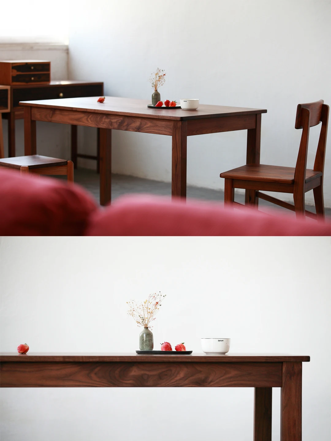 طاولة خشب الجوز الأسود، جميع طاولات الطعام المصنوعة من الخشب الصلب وكرسي، طاولة طعام على الطراز الياباني متعددة الوظائف #4