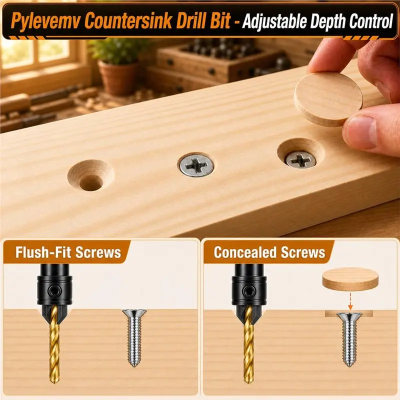 IALJ-HSS Hexagonal Countersunk Drill Bitwoodworking Countersink Drill Bit Set Adjustable Depth 1/4 Inch Hex Shank Power Tool Par