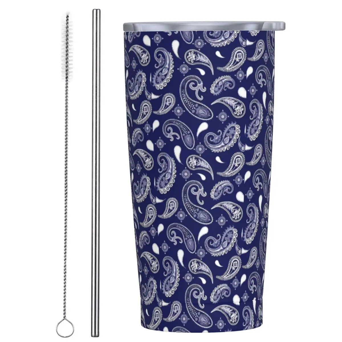 Stainless Steel Tumbler Retro Paisley Car Mugs With Straws Blue And White Travel Cold and Hot Water Bottle Leakproof Thermal Mug