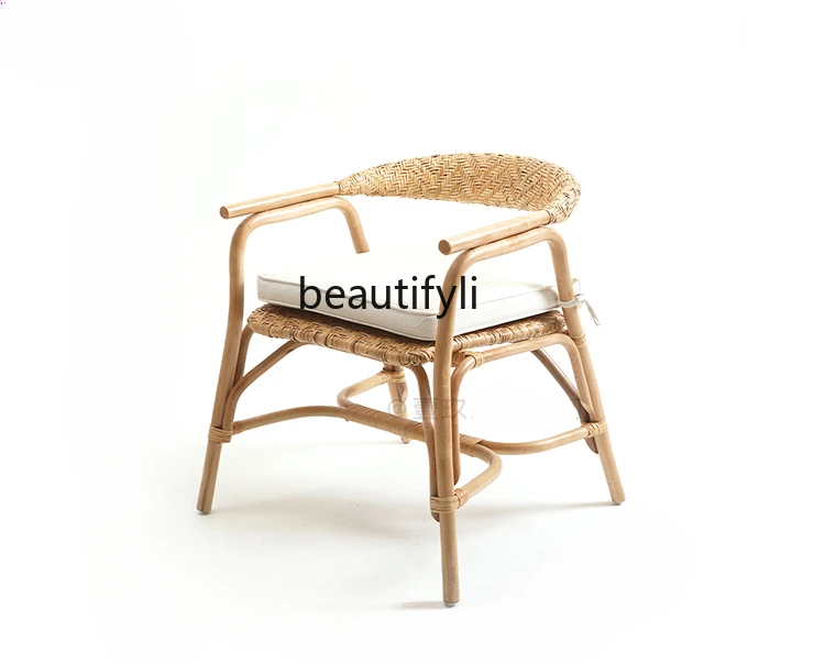 

Nordic Retro Dining Table and Chair Rattan Woven Living Room Home Leisure Armchair Balcony Modern Simple Small Apartment