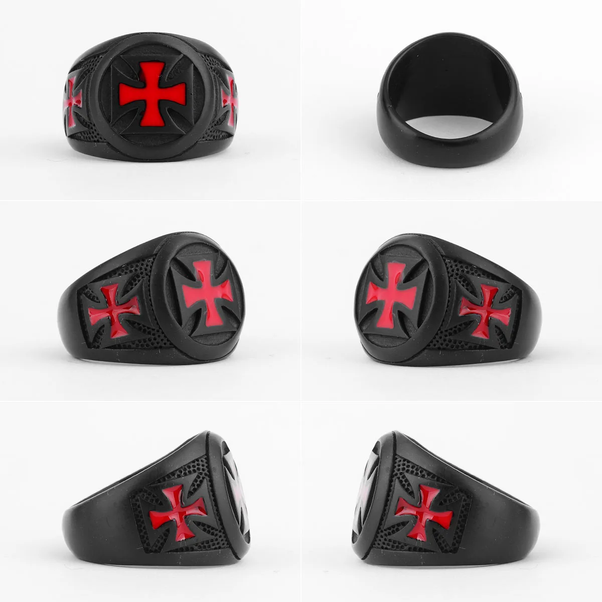 Red Cross Black Stainless Steel Mens Rings Religion Punk Hip Hop for Male Boyfriend Biker Jewelry Creativity Gift Wholesale