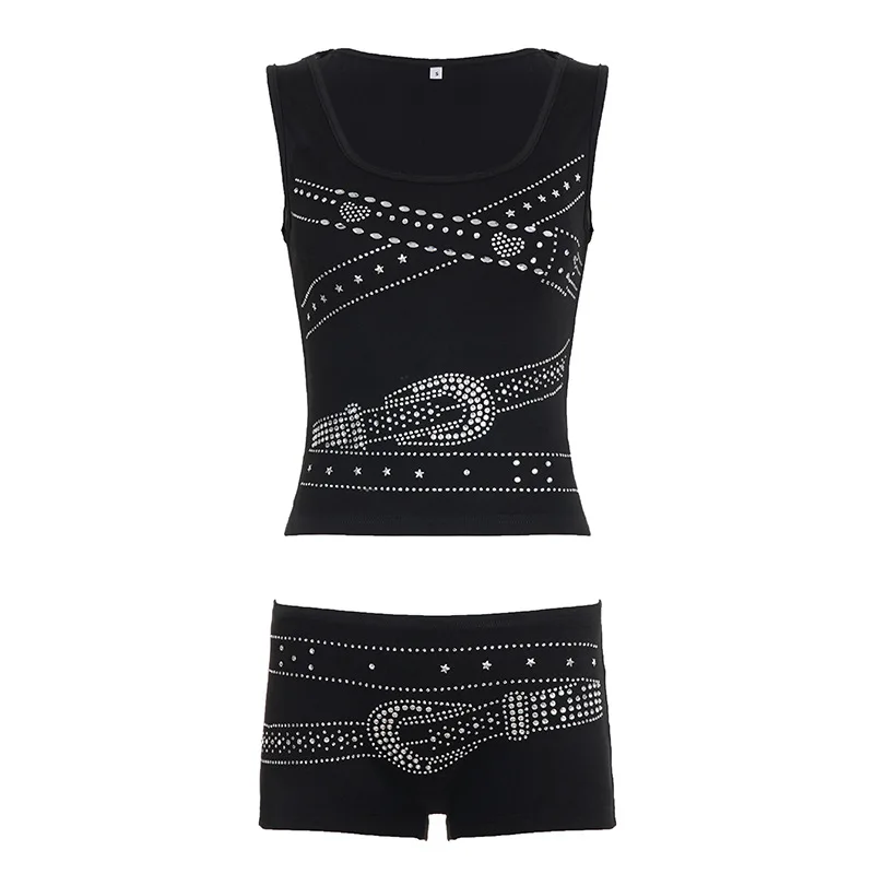 

Fashion Women's Streetwear Sexy Casual Backless Tank Top and Shorts Two-Piece Set