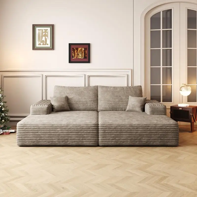 Divano letto moderno da 74,8 pollici con letto doppio e lettino per la sala dei cinema, nessun assemblaggio necessario, tessuto di velluto a coste peluche cammello