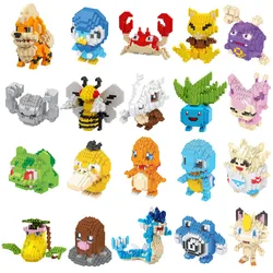 20 szt. Pokemon klocki mały kreskówkowy Mini klocki do budowy Pikachu Charizard Eevee Mewtwo Anime montuje zabawki modele Pokemon akcji