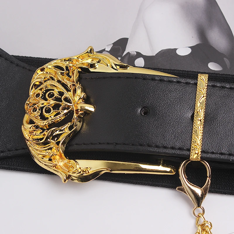 ผู้หญิงรันเวย์แฟชั่น PU หนังยืดหยุ่น Cummerbunds หญิงชุดรัดตัวเข็มขัดตกแต่งเข็มขัดกว้าง TB2247