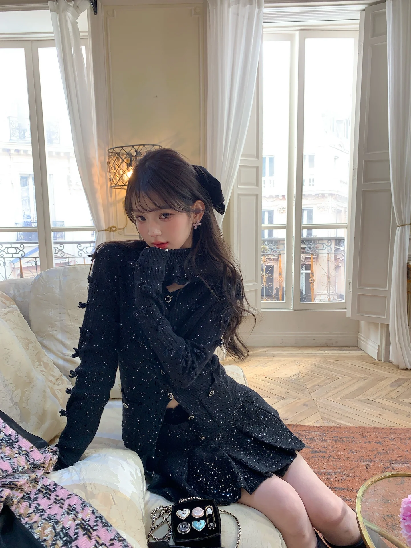 

Женский модный вязаный свитер F Boutique с блестками, высоким воротом и круглым вырезом, для повседневной носки