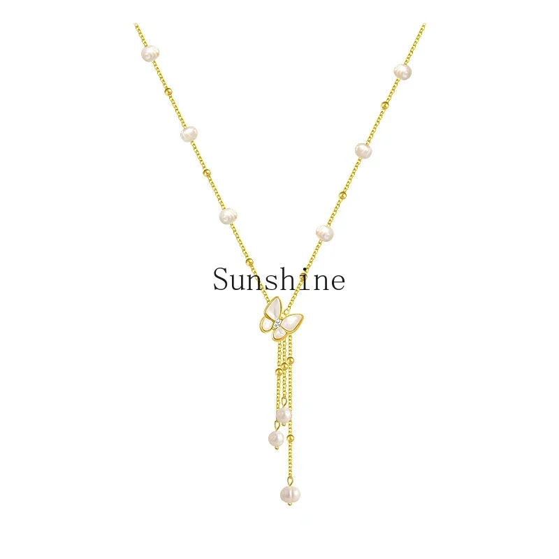 

Fresh water pearl necklace, a small number of tassel fritillary fashion collarbone chain