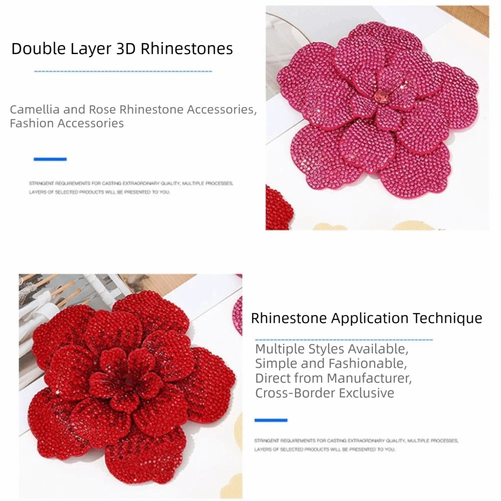 Three-dimensional Camellia Rhinestone Flower Patches