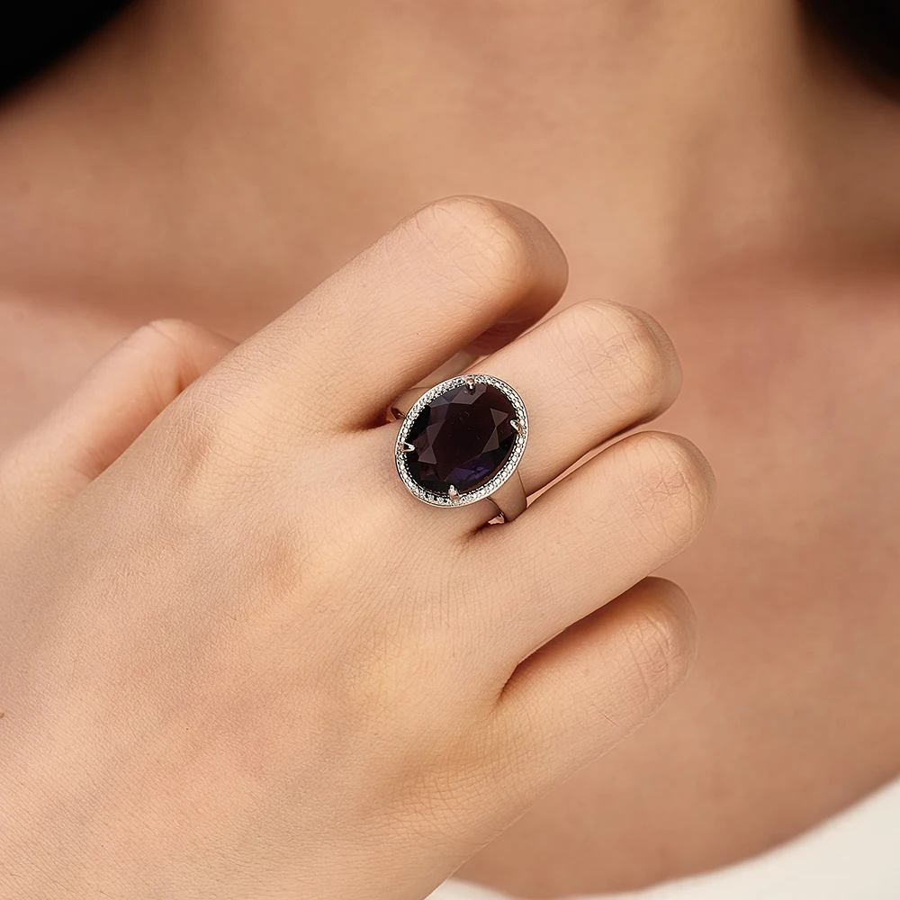 Women\'s Jewelry S925 Silver Ring Amethyst Ring Exaggerated Egg Shaped Female Ring for Women Wedding Party Gifts Purple
