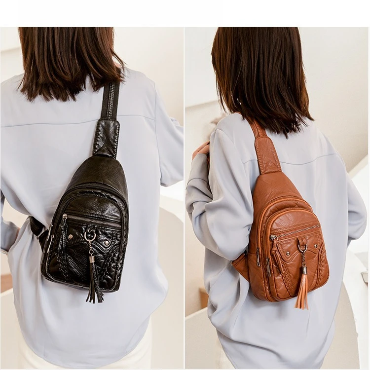 

PU leather rivet women's chest bag, multi-pocket, lightweight, waterproof, commuting single-shoulder bag, travel crossbody bag