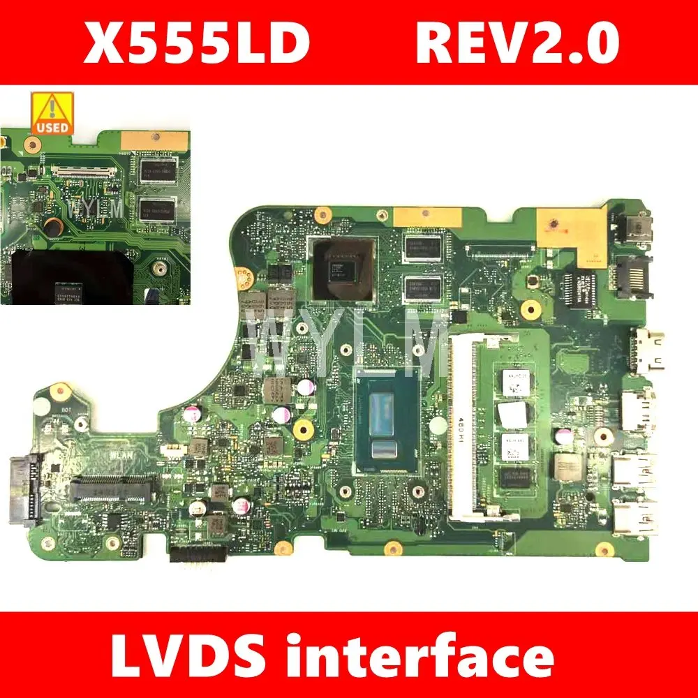 Used X555LD LVDS 4G/GT820M/2G Mainboard I7-4510  For Asus X555LJ LB LI LN X555LF X555LD X555L A555L VM590L laptop motherboard