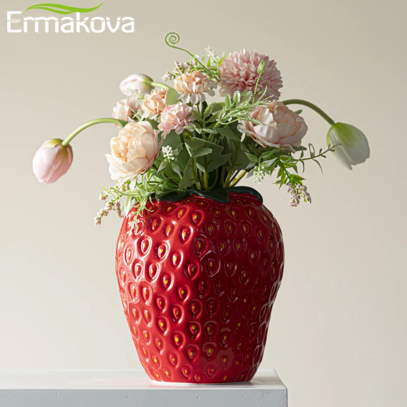 

ERMAKOVA Ceramic Strawberries Vase Abstract Art Vases for Grass Dried Flower Nordic Living New Room Home Indoor Decoration