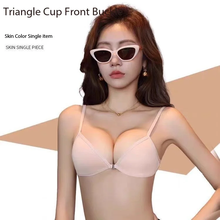 KUCLUT French Triangle A B Cup Underwear Women's Thin Straps Beautiful Back Halter Invisible Front Buckle Bra Thin Seamless Bra