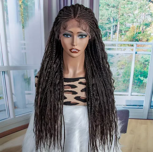 Novo laço sintético frente cornrow peruca longa 28 polegadas caixa trança perucas frontal para mulher negra longo cabelo encaracolado perucas trançadas