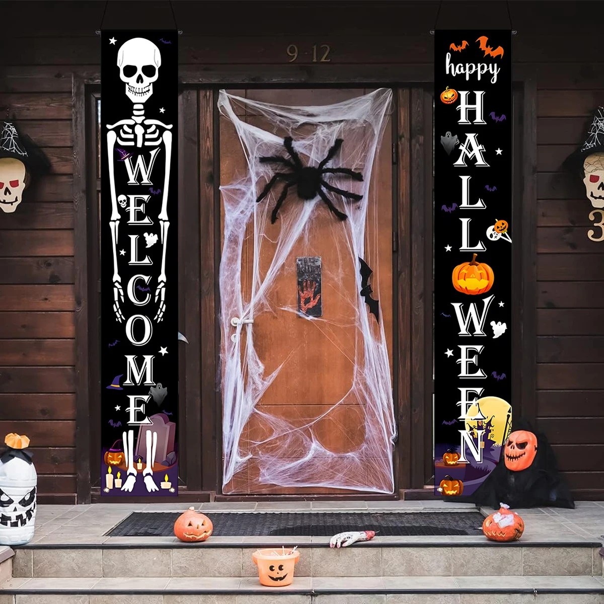 

Halloween Hanging Door Curtain Skeleton Banner Happy Halloween Decorations 2024 Halloween Party Porch Sign For Home Party Decor