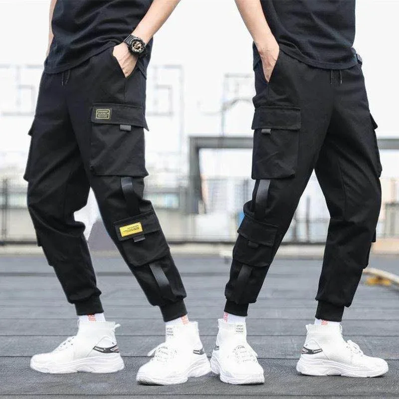 

New Hip Hop Joggers Cargo Pants Men Harem Pants Multi-Pocket Ribbons Man Sweatpants Streetwear Casual Mens Pants