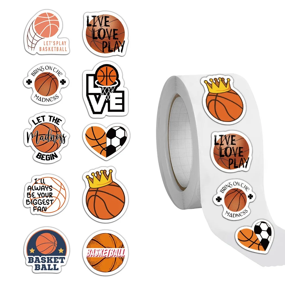 500Pcs/roll Cartoon Basketball Sealing Sticker Graffiti Paper Mini Cute PVC Water Cup Laptop Guitar Reward Gift Toy Decoration