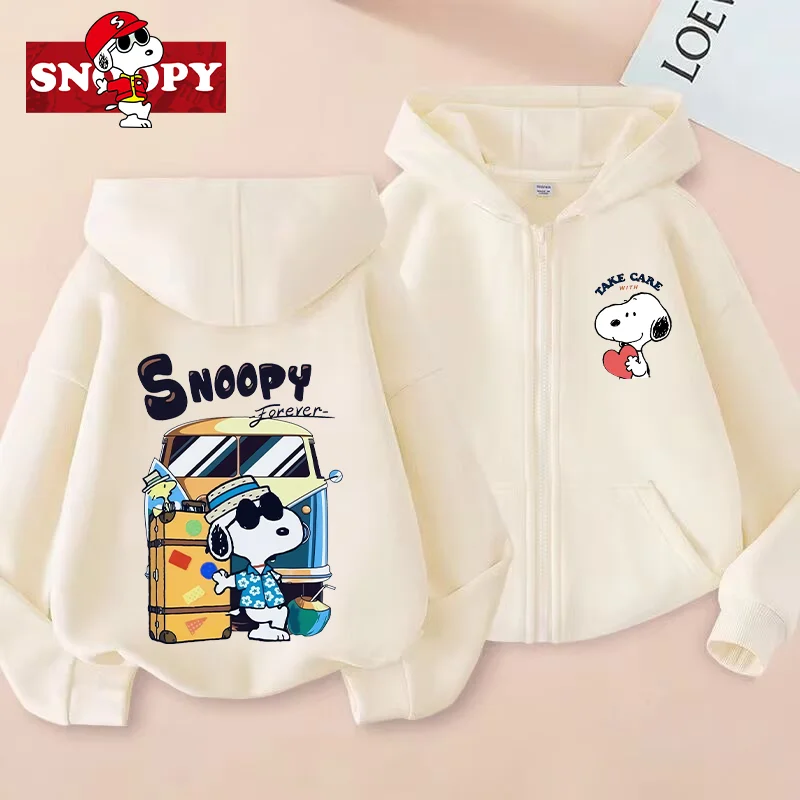 Snoopy Zipper Hoodies Girls Outdoors Sweatshirt Boys Winter Long Sleeve Harajuku Pullover Series Casual Hooded Kids Clothes Top