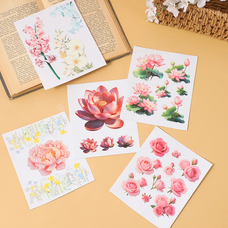 3D UV DTF Crystal Floral Transfer Stickers, Waterproof Relief Rub-On Decal for Water Bottle Laptop Phone Case DIY Rose Lotus