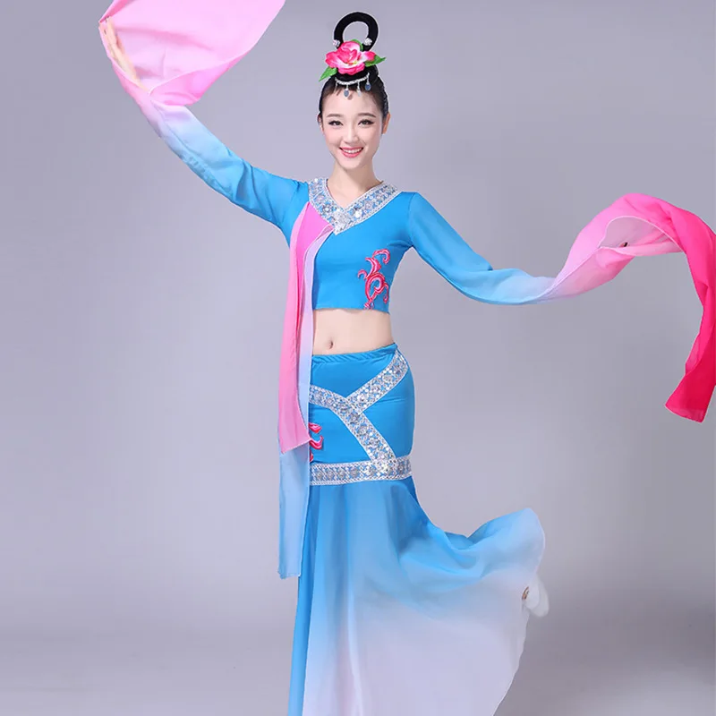 

Classical Dance Costumes Adult Women's New Style Water-sleeved Yangko Dance Costume Chinese Wind Chang' E Costume Hanfu Set