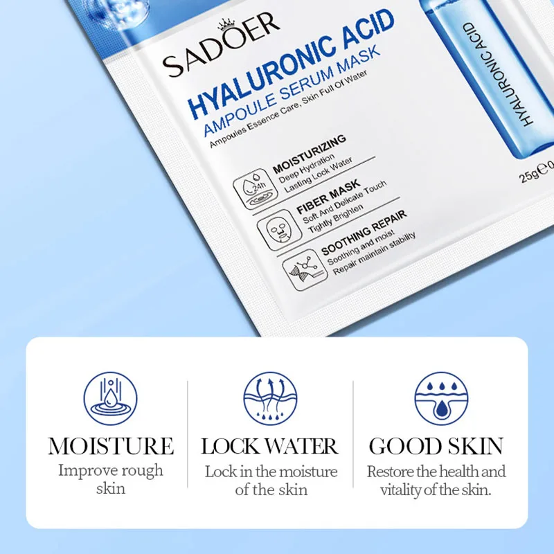 15pcs SADOER 24K Gold Vitamin C Hyaluronic Acid Facial Masks for Face Moisturizing Firming Hydrating Face Mask Facial Skin Care