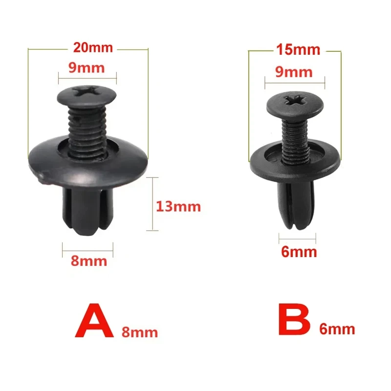 6mm/8mm Plastic Rivets Fasteners Screw Car Bumper Fender Black Rivet Car Fastener Clips for Toyota Focus Kia Nissan Yamaha